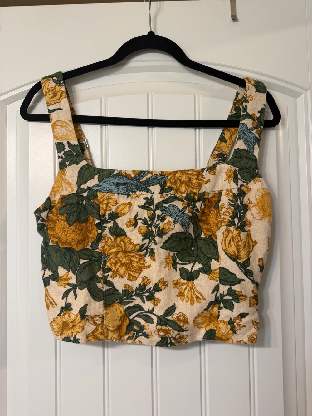 Abercrombie & Fitch Floral Square-Neck Crop Top — Yellow, Green, Cream